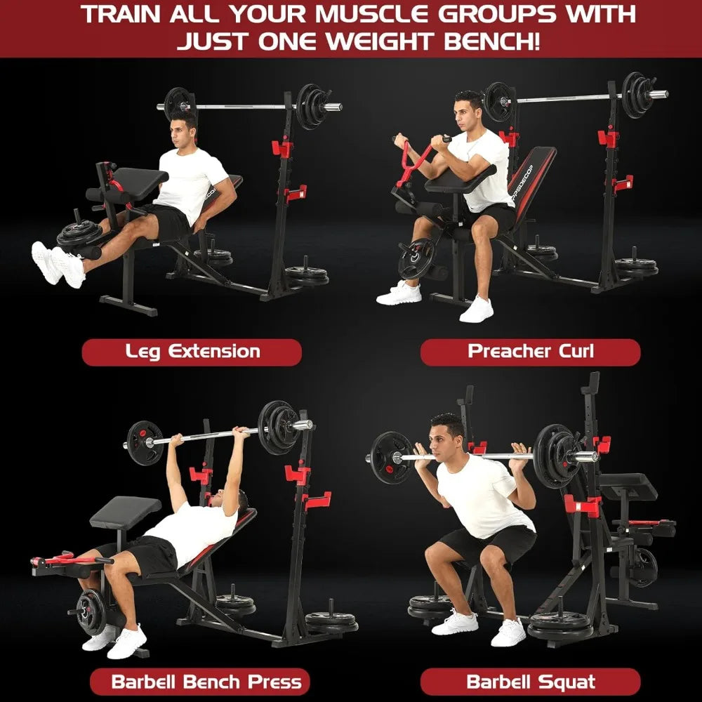 900LBS Weight Bench Set with Squat Rack