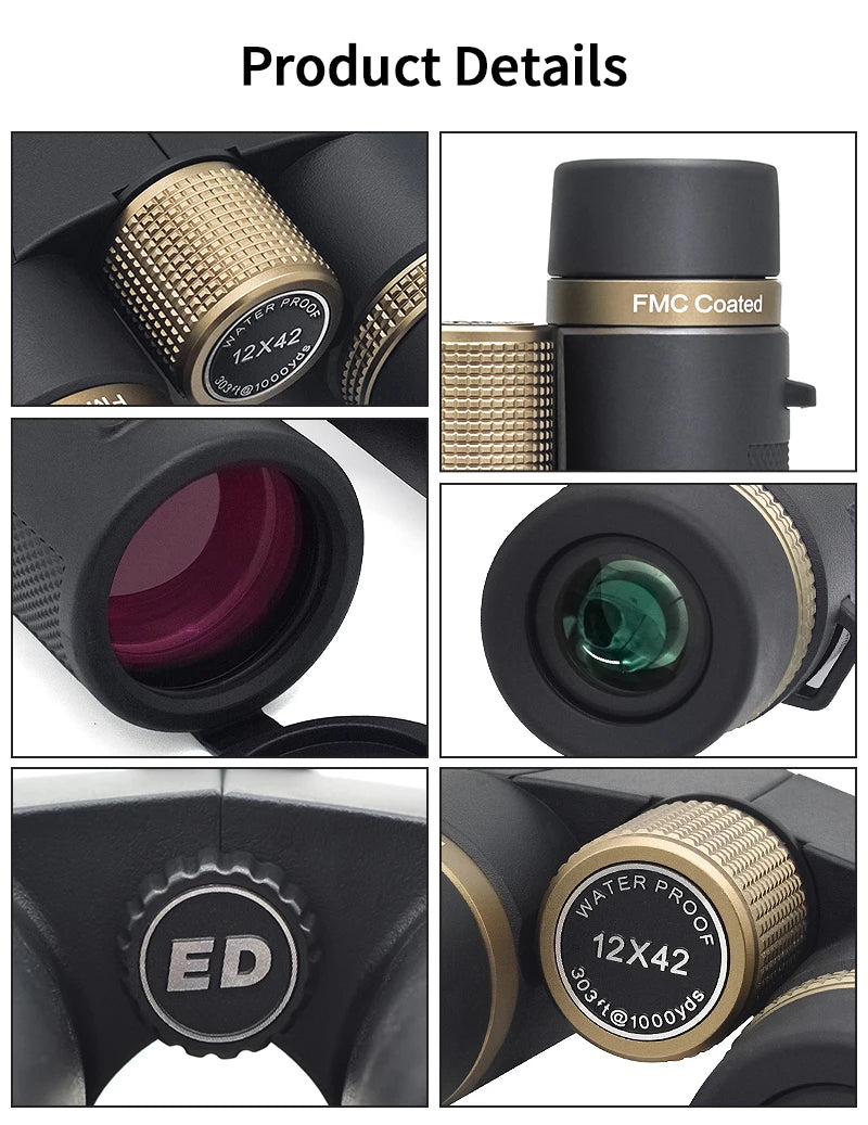 12x42 HD Professional Binoculars – ED Lens &amp; BAK4 Prism with Waterproof Metal Body