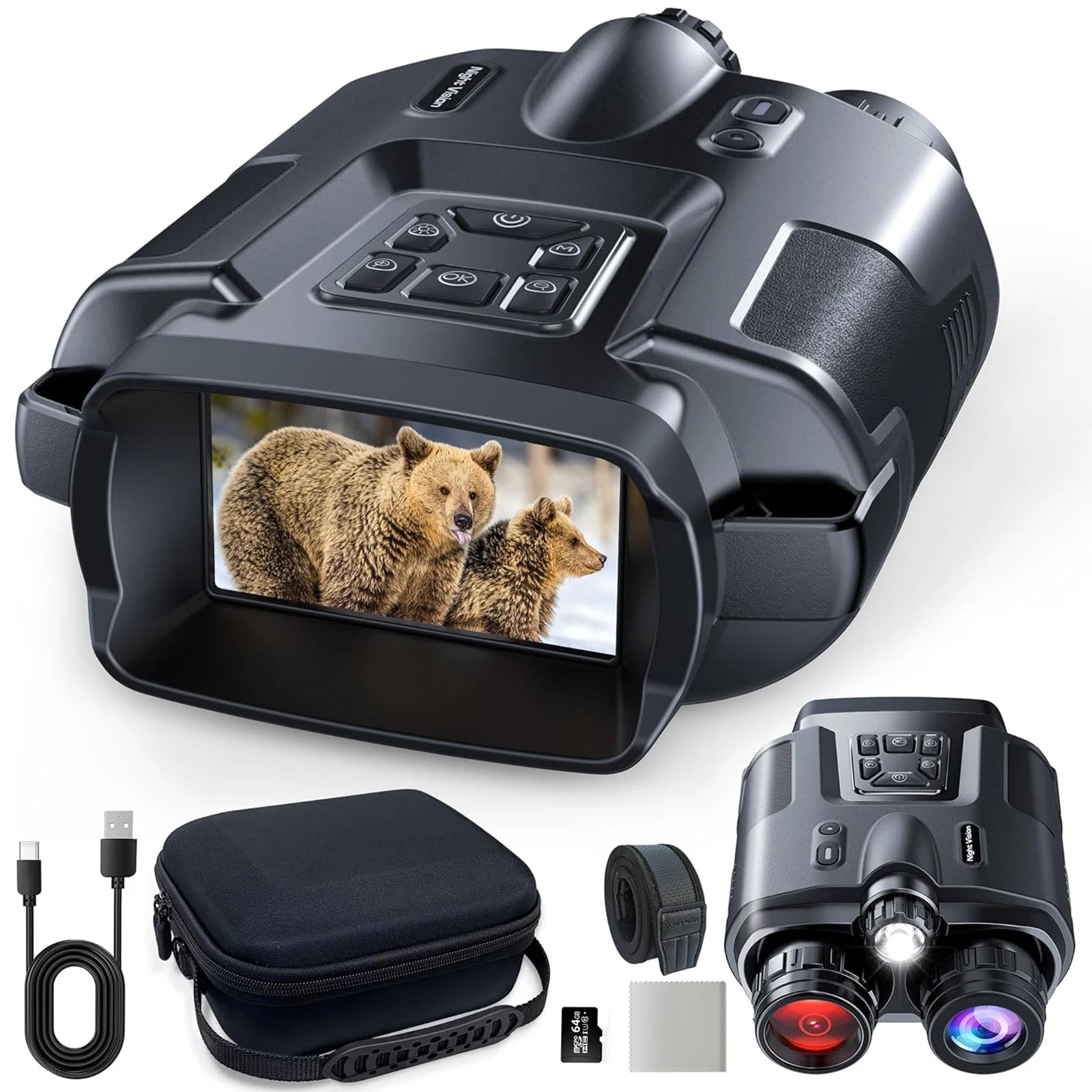 4K Infrared Night Vision Binoculars with 64GB Storage – 8X Digital Zoom & 3" Screen