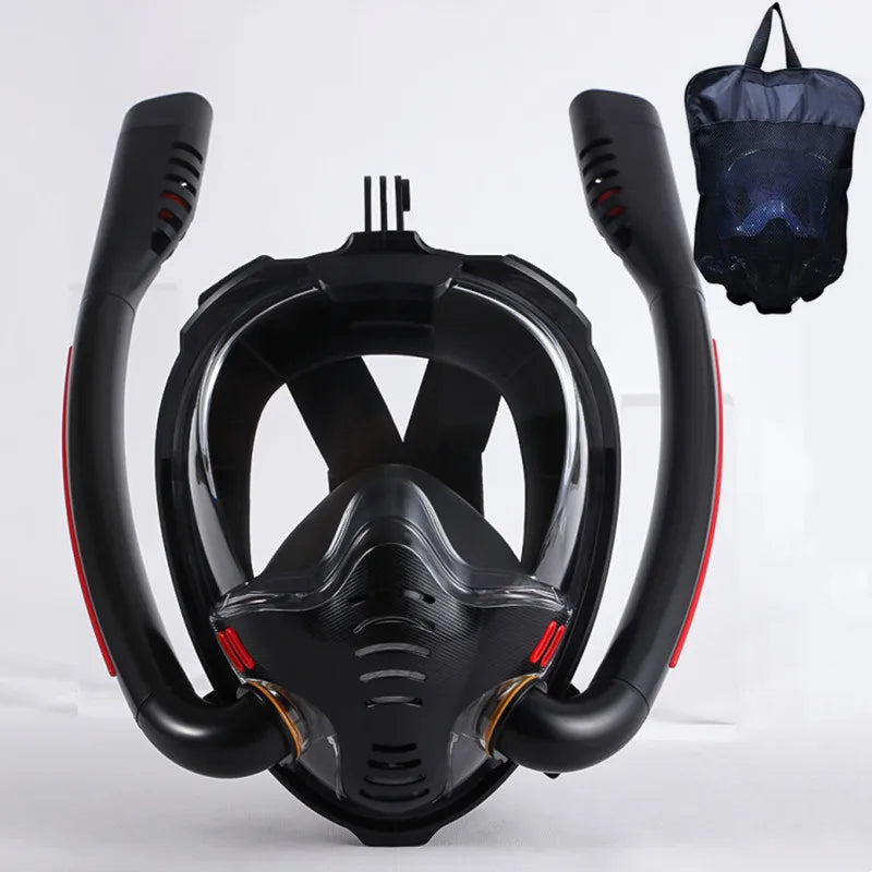 Double Tube Full Dry Snorkeling Mask – Silicone Diving Mask for Adults