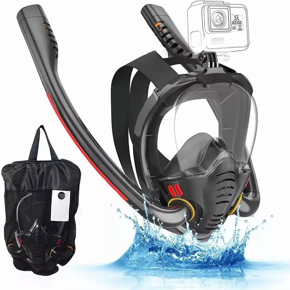 Double Tube Full Dry Snorkeling Mask – Silicone Diving Mask for Adults