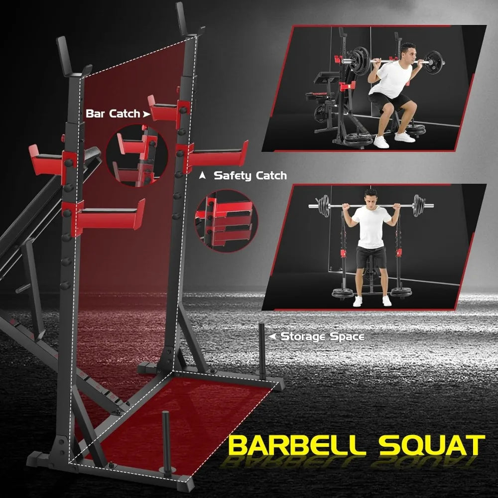 900LBS Weight Bench Set with Squat Rack