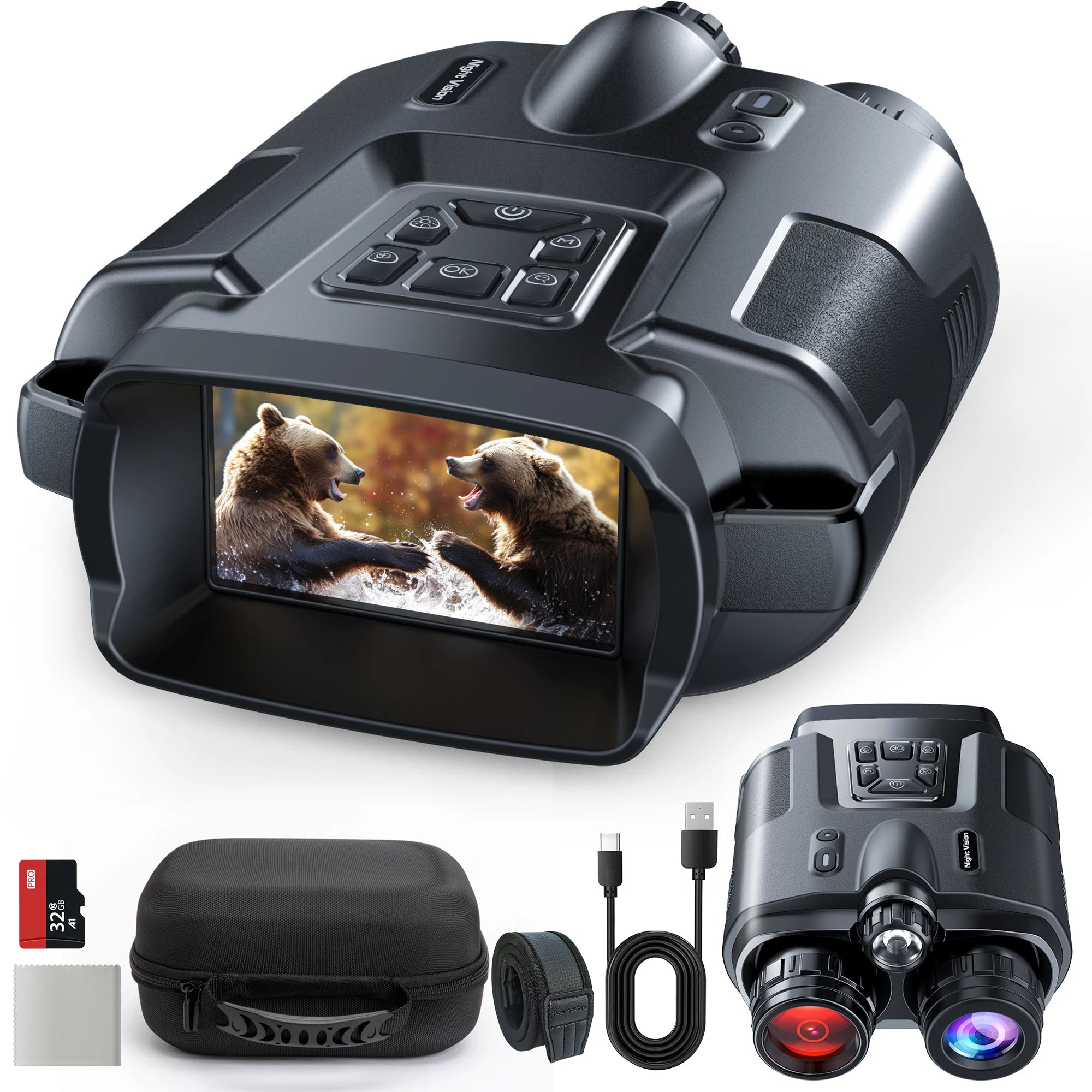 4K Infrared Night Vision Binoculars with 64GB Storage – 8X Digital Zoom & 3" Screen