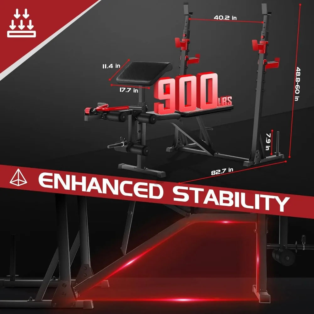 900LBS Weight Bench Set with Squat Rack