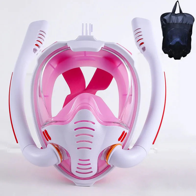 Double Tube Full Dry Snorkeling Mask – Silicone Diving Mask for Adults