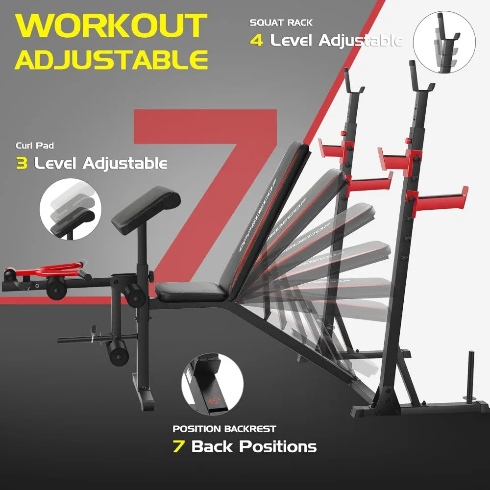 900LBS Weight Bench Set with Squat Rack