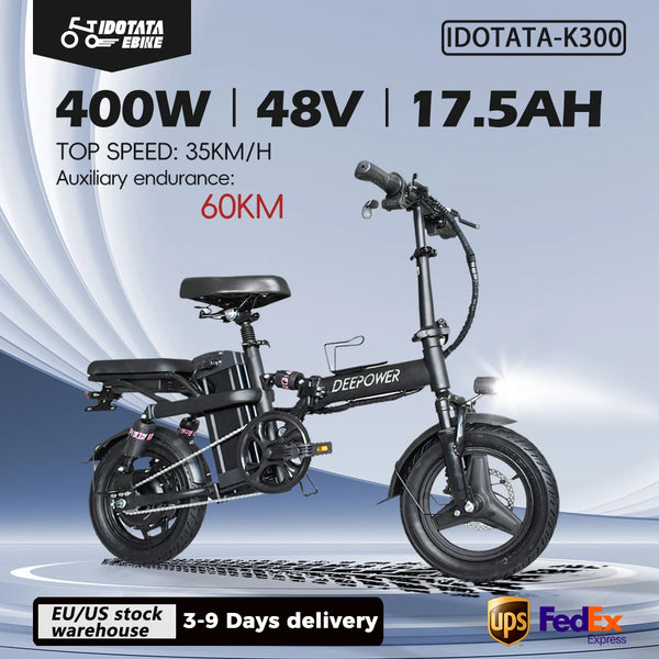 IDOTATA 48V 10Ah Foldable Electric Bike – 400W Motor Mini E-Bike for Urban Commuting