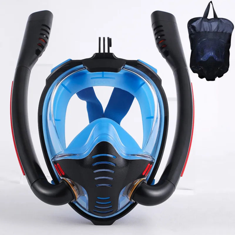 Double Tube Full Dry Snorkeling Mask – Silicone Diving Mask for Adults