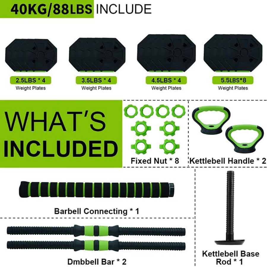 4-in-1 Adjustable Kettlebell &amp; Dumbbell Set – 66lbs/88lbs Home Gym Fitness Kit