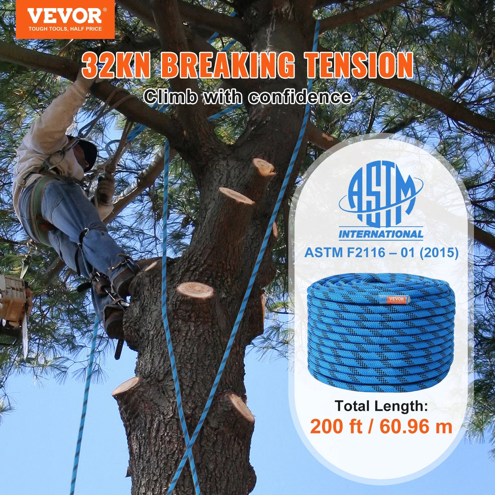 VEVOR 12.7mm Static Climbing Rope