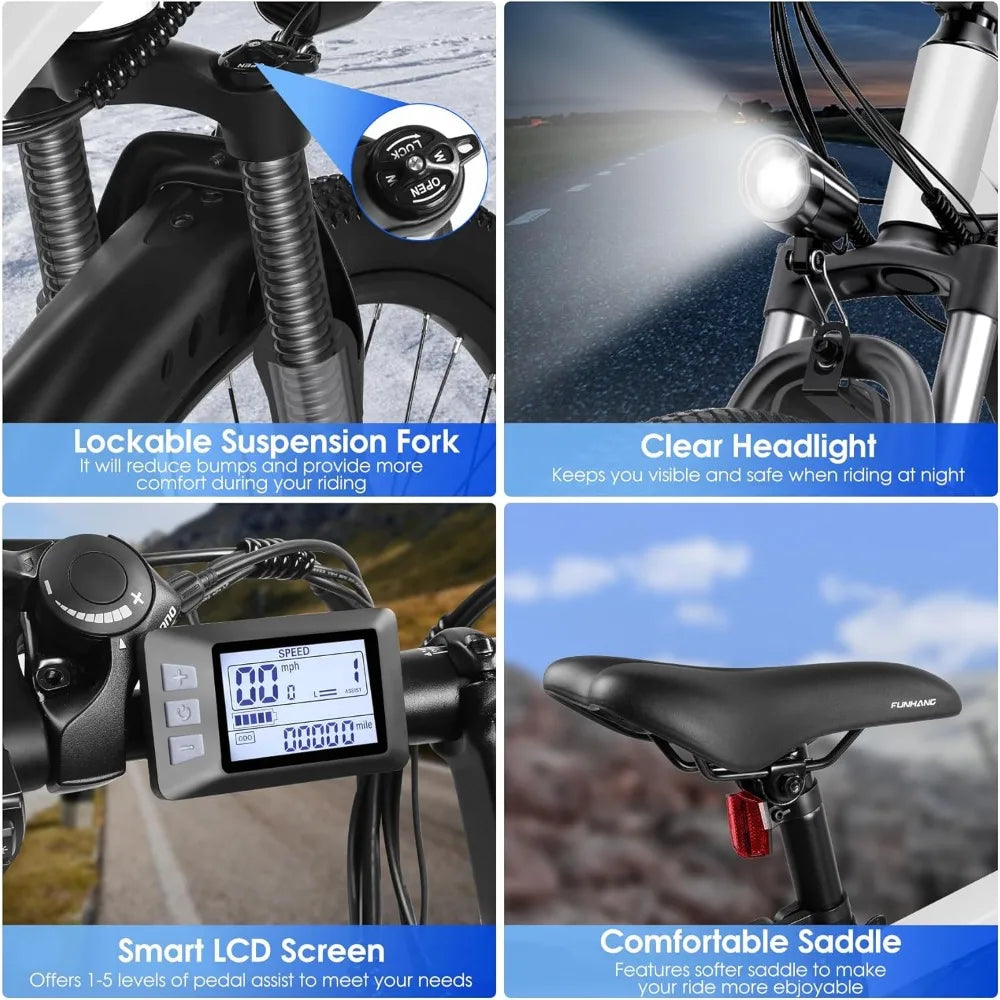 26" 1000W Peak Electric Bike for Adults – Mountain E-Bike with Removable Battery